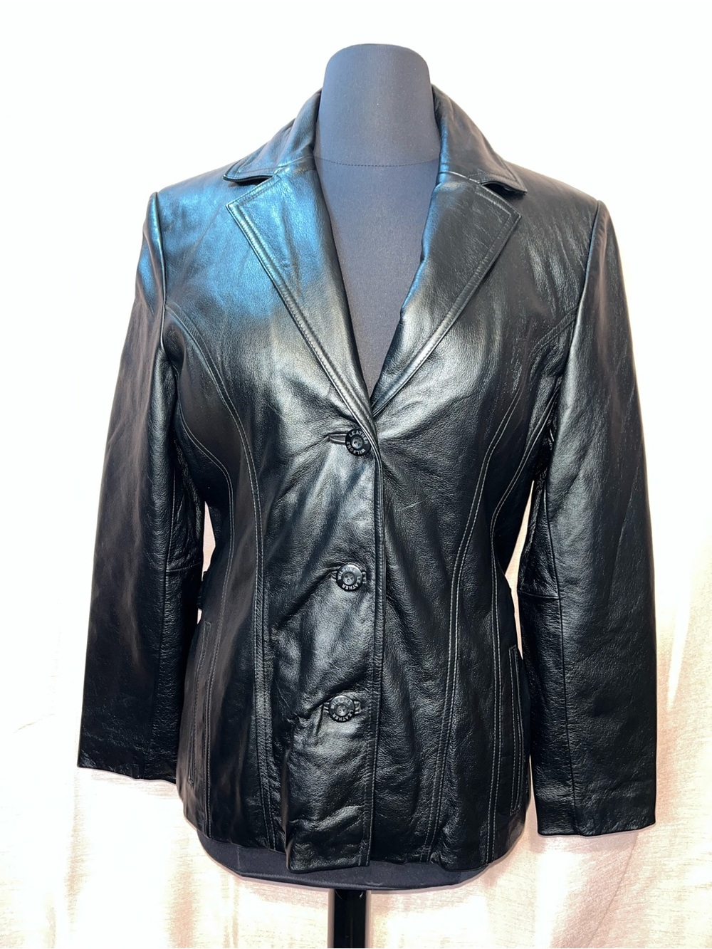Wilsons Leather Black Genuine Leather Belted Jacket Thinsulate Size M